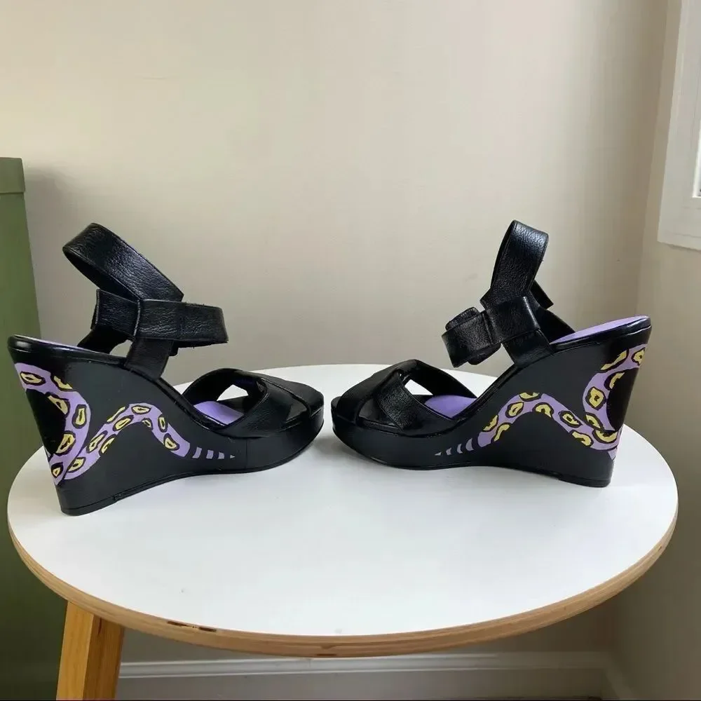 Hand Painted Nine West Platform Wedge Pumps Featuring Snake Motif One of a Kind